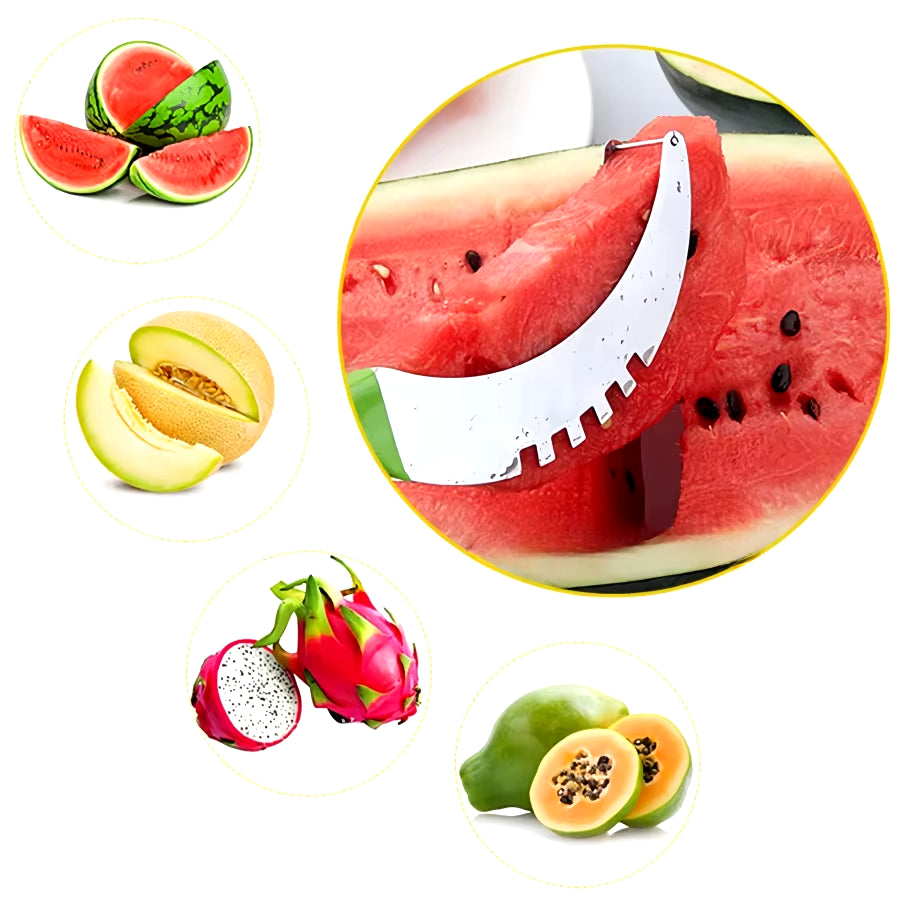 Watermelon Slicer Cutter Stainless Steel Color Non-Slip Plastic Wrap Handle Not Hurt Hands Cantaloupe Kitchen Fruit Cutting Tool