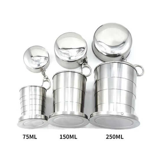 Stainless Steel Folding Cup Camping Cookware Retractable Cup Teacups Teaware Camp Utensils Tableware Folded Cup75/150/250Ml