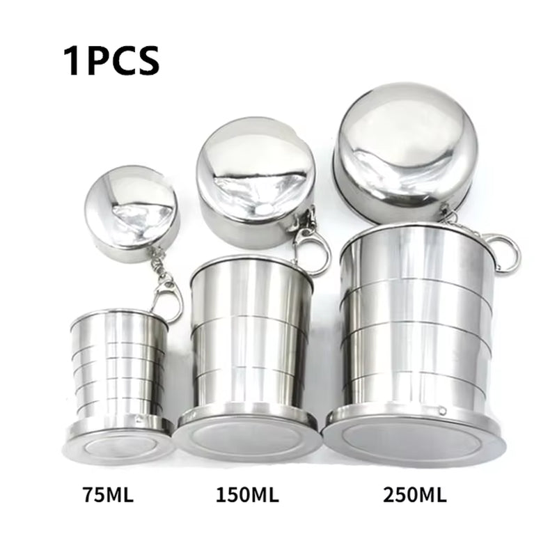 Stainless Steel Folding Cup Camping Cookware Retractable Cup Teacups Teaware Camp Utensils Tableware Folded Cup75/150/250Ml