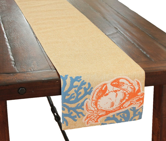 XD15135 Applique Crab Coastal Table Runner,13.5"x72"