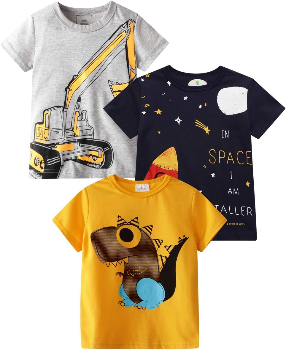 Toddler Boys Shirts Clothes Short-Sleeve Little Kids T Shirts Boys' Tops, Tees & Shirts Graphic TEE Age 2-7 Years 4-Pack