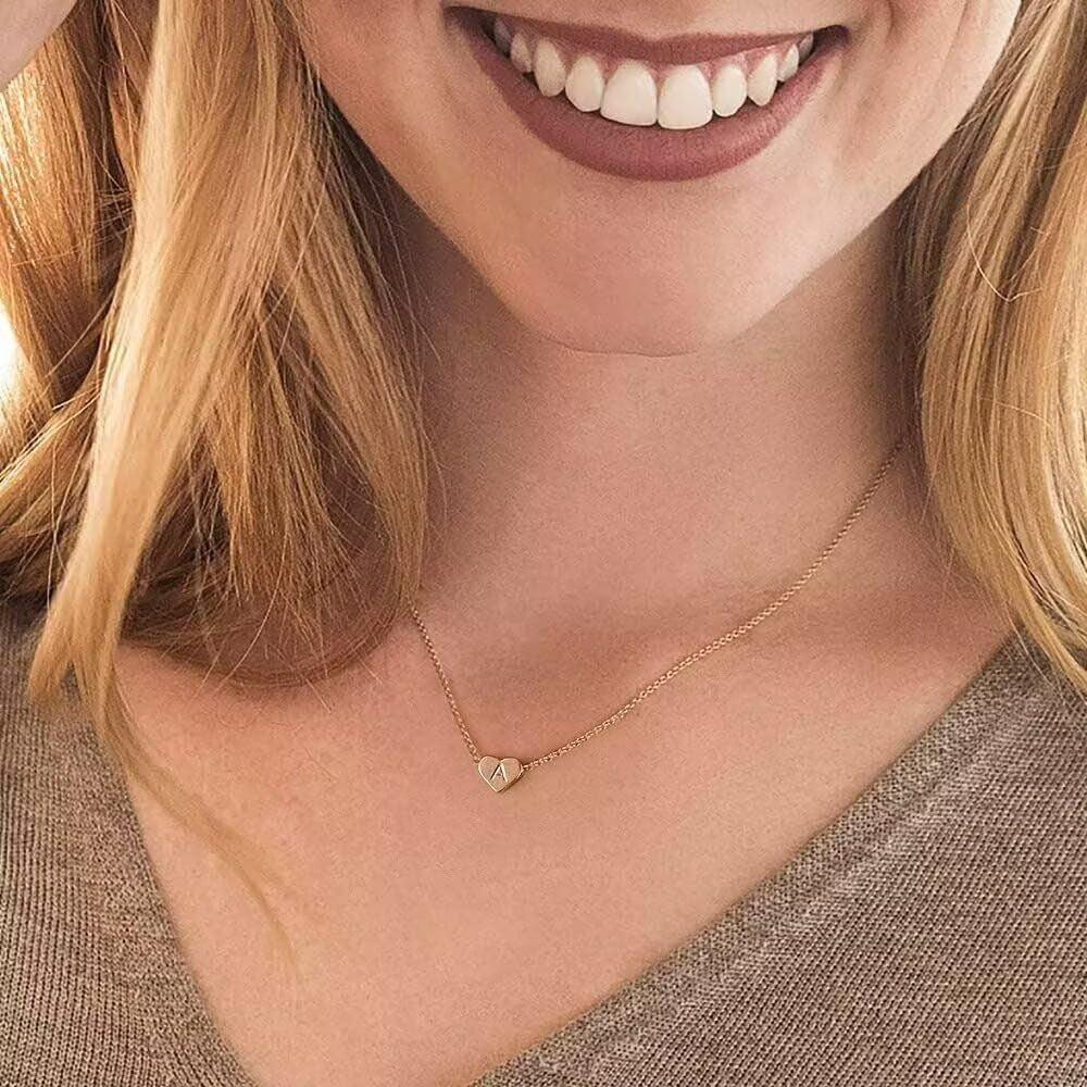 Valentines Day Gifts for Girls - 14K Gold Filled Heart Pendant Letter Alphabet Necklace Tiny Heart Letter Initial Necklace Gifts for Girls Teens Valentines Day Gifts for Her