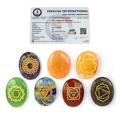 7 Chakra Symbol Engraved Set Healing Gemstone for Reiki Healing