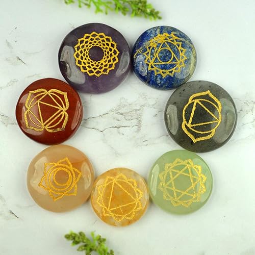 7 Chakra Symbol Engraved Set Healing Gemstone for Reiki Healing