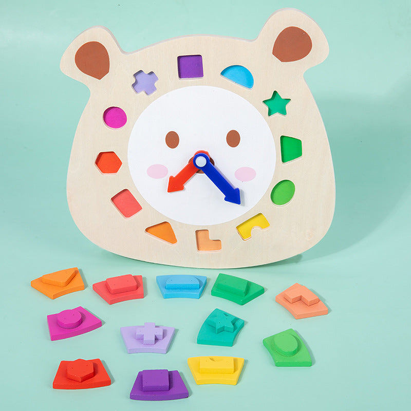 Wooden Clock Bear Puzzle Toy for Children Montessori Learning Games